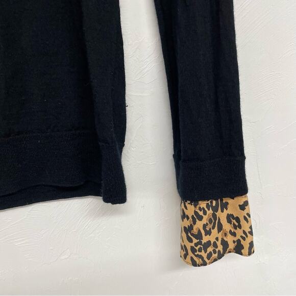 J Crew Black Merino Wool Pullover Sweater Animal Print Cuffs Womens S Fall - Picture 3 of 10